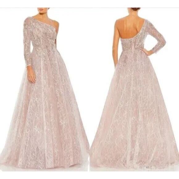 Mac Duggal EMBROIDERED ONE‎ SHOULDER BODICE BALLGOWN 20232 SZ 8 $798 PINK - Picture 1 of 8